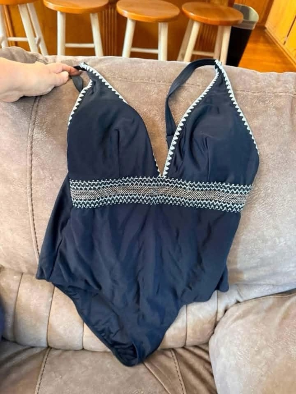 Cupshe Navy One-Piece Swimsuit with White Zigzag Trim